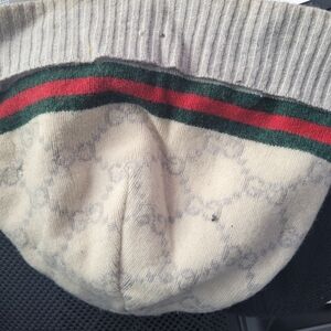 Gucci Cream Beanie with Red and Green Accents